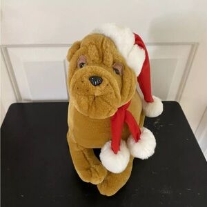 Vintage JIC Stuffed Plush Christmas Holiday Sharpei Dog with Santa Hat 12"